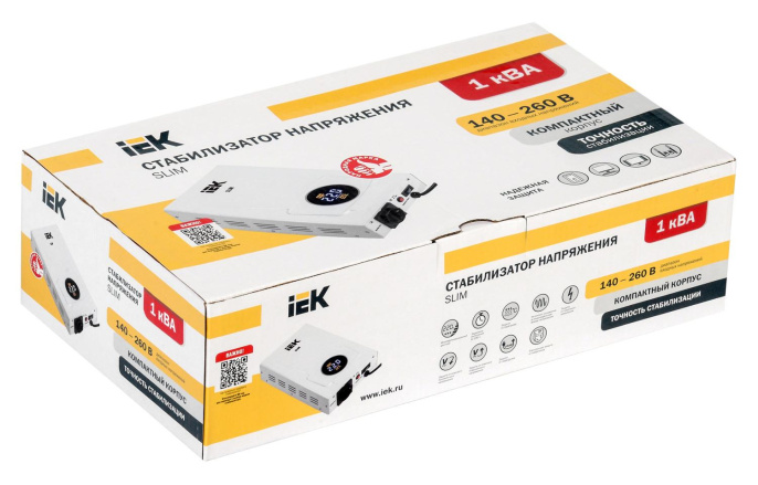 Стабилизатор напряжения IEK Slim, 0.8кВт белый [ivs22-1-001-09]