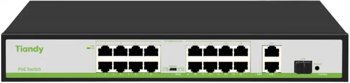 Коммутатор Tiandy TC-P3S019 Spec:H/1621/AT/180 неуправляемый, 19 портов 16 РоЕ RJ-45 х100Мбит/с + 2 Uplink RJ-45 х1Гбит/с + 1 Uplink SFP х1Гбит/с , РоЕ бюджет 180Вт, питание AC 100-240В