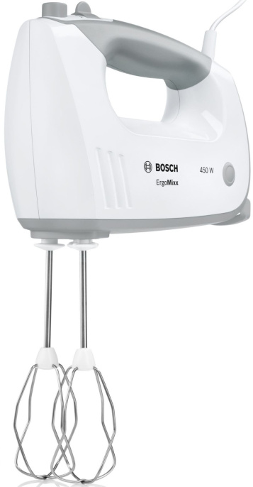 Миксер Bosch MFQ36400 ручной, 450 Вт, 5 скоростей, турборежим, импульсный режим, количество насадок: 4