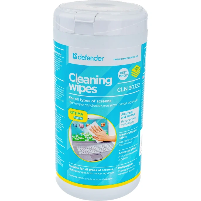 Defender Салфетки для экранов CLN 30322 Optima 100 шт,туба,термобонд