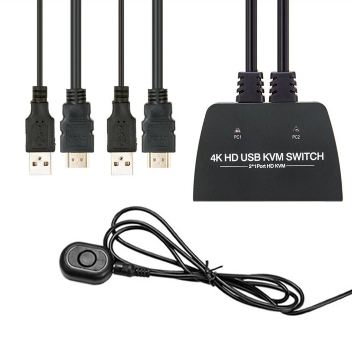 ORIENT HS21HC, HDMI KVM переключатель на 2 устройства, порты HDMI + 2xUSB клавиатура+мышь + 2xUSB 2.0, поддержка 4K@60Hz, встроенные кабели 2xHDMI+2xUSB2.0 1.2 метра, 33330