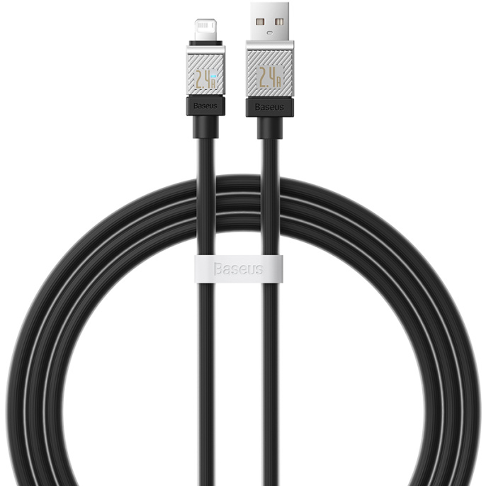 Кабель Baseus CAKW000401 CoolPlay Series Fast Charging Cable USB to iP 2.4A 1m Black (материал: PC+нейлон, скорость передачи: 480 Мбит/с)