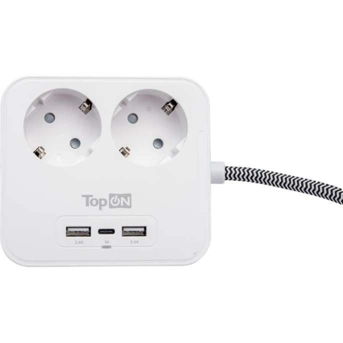 Сетевой фильтр TopOn на 2 розетки с 2 USB-A и USB-C, 4000W, 1.5 м Белый TOP-PWS2