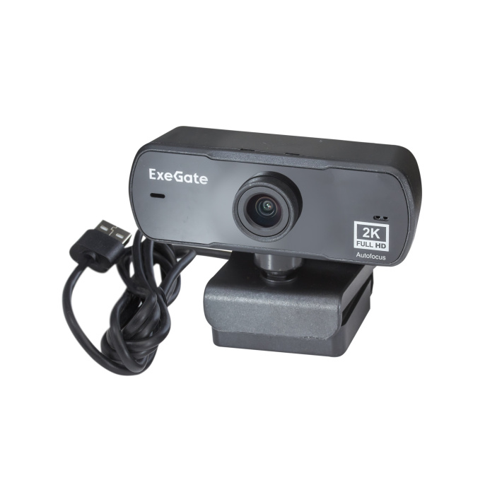 Веб-камера широкоугольная ExeGate Stream C940 Wide 2K AF T-Tripod (4Мп, 2560x1440, 30fps, H.264, автоматический фокус, защитная шторка, штатив Tripod Tele Ball в комплекте, широкоугольный 4-линзовый (стекло) объектив 89°, микрофон с шумоподавлением, униве