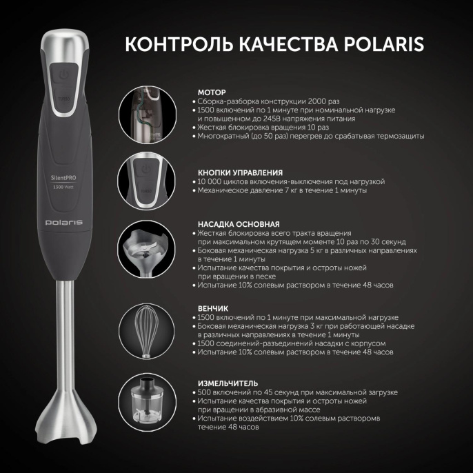 Блендер погружной Polaris Silent PHB 1380 1300Вт черный/серебристый