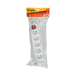 Удлинитель Navigator, NPE-S-05-300-ESC-3x0.75, с/з, с выключателем, 5 гнезд, 3м 71557