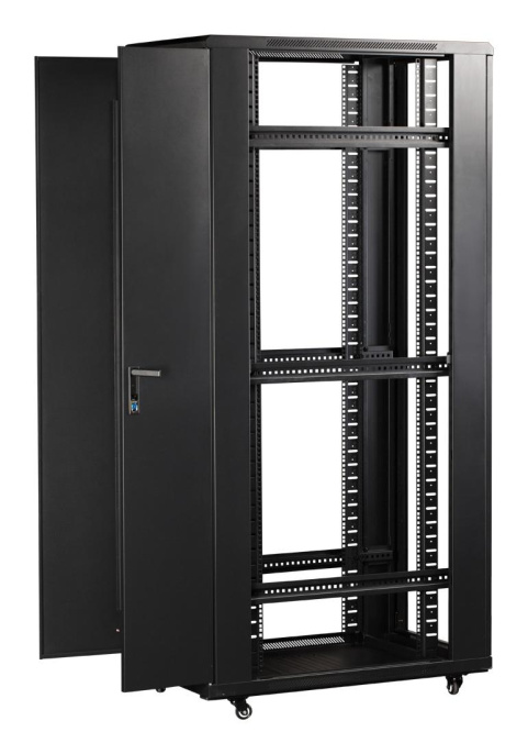 Шкаф коммутационный Lanmaster TWT-CBB-42U-6X8-G1 напольный 42U 600x800мм пер.дв.стекл задн.дв.спл.стал.лист 2-хст. 2 бок.пан. 800кг черный IP20