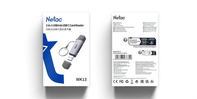Картридер Netac WK13 WK13GYCN USB3.2 SD, SDHC, SDXC, microSD, microSDHC, microSDXC, USB Type-A/USB Type-С, Серебристый
