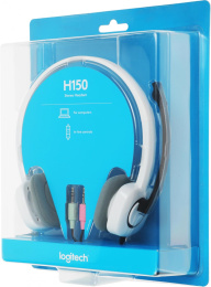 Гарнитура Logitech H150,  для контактных центров, накладные,  проводные, белый  / черный [981-000453]
