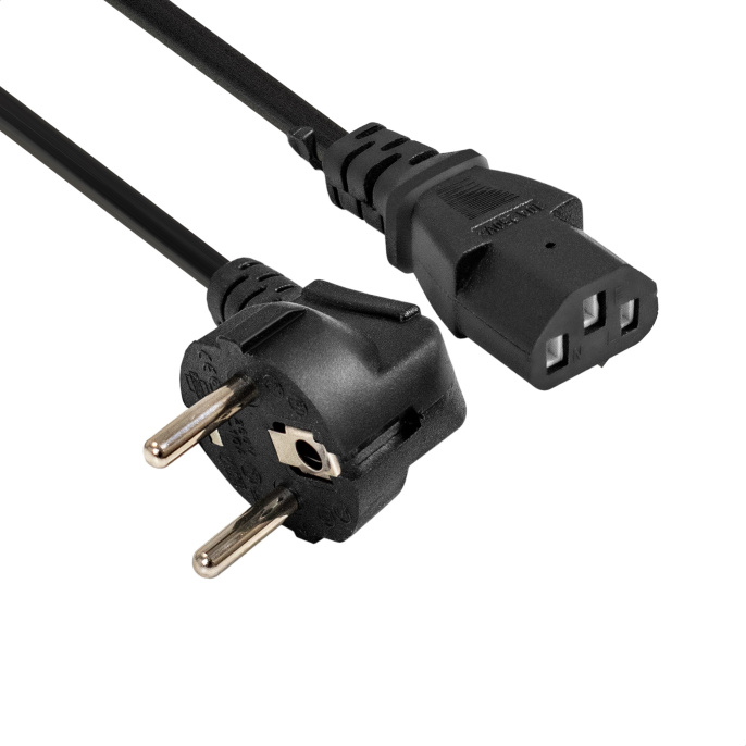 Кабель питания ExeGate Special PC-1S-Schuko(У)->C13/3x0.75 (Евровилка угловая EU/Тип F(Schuko) ->IEC 320 C13, 3*0.75mm2, CCA, черный, 1м) EX297789RUS