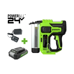 Нейлер GreenWorks GD24BN, 24V, б/щет, 100 уд/мин, гвозди 18GA, LED, 1x2Ач,ЗУ, коробка 3400707VUA
