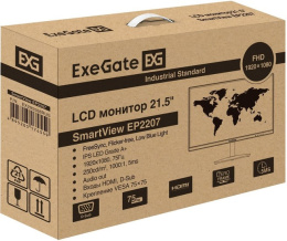 Монитор с аудио выходом 21.5" ExeGate SmartView EP2207 (IPS LED Grade A+, FHD, 1920x1080@75Гц, 16:9, 250cd/m2, 1000:1, 178°/178°, 5ms, D-Sub, HDMI, audio-out, Flicker-free, Low Blue Light, кабель HDMI 1.5м, черный) EX295588RUS
