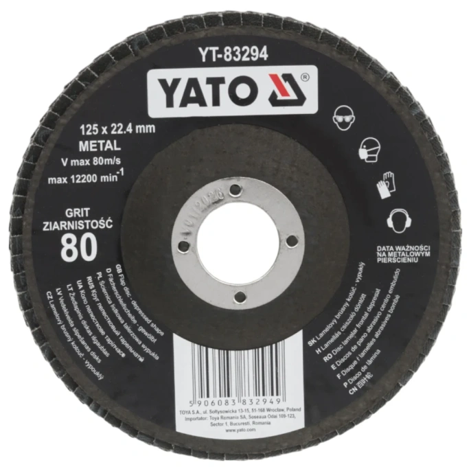 Круг лепестковый тарельчатый 125 мм, Р80, выпуклый YATO YT-83294