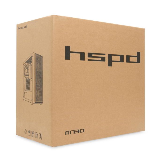 Корпус без блока питания Case HSPD M730, Mesh Mid Tower, Black, TG, 0.4 SPCC, no fans, E-ATX, ATX, mATX, mITX, 155/280/175-200mm, 2x2.5", 2x3.5", 7xPCI, 1xUSB-A 3.0, 2xUSB-A 1.0, 335x193x445mm (M730-TGBK)