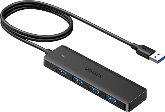 Хаб UGREEN CM219 35574 4-Port USB 3.0 Hub with USB-C power port. Длина кабеля: 1м. Цвет: черный