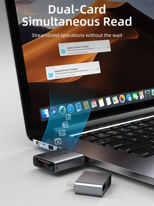 Кардридер CABLETIME CB48G (CT-ACCD3-AG) 3-в-1 USB-A + USB-C, SD/microSD, серый