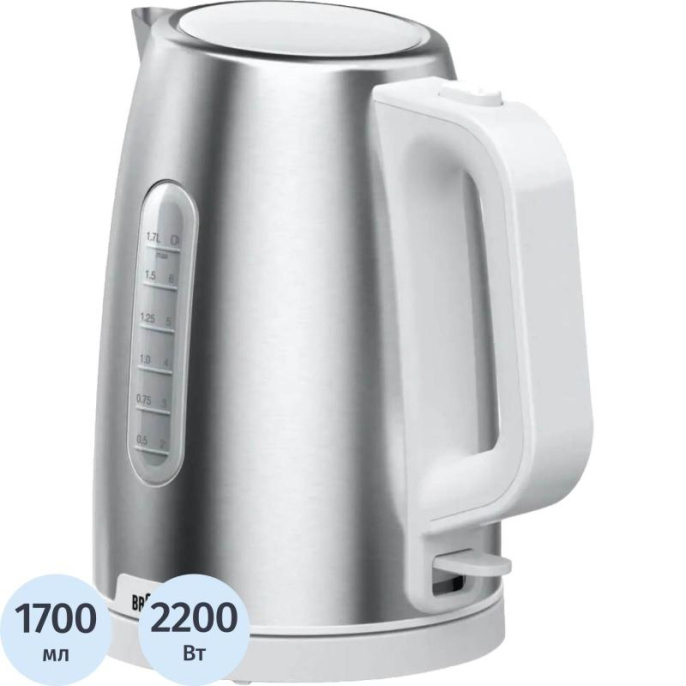 Чайник электрический Braun WK1500WH 1.7л. 2200Вт сталь/белый корпус: металл/пластик