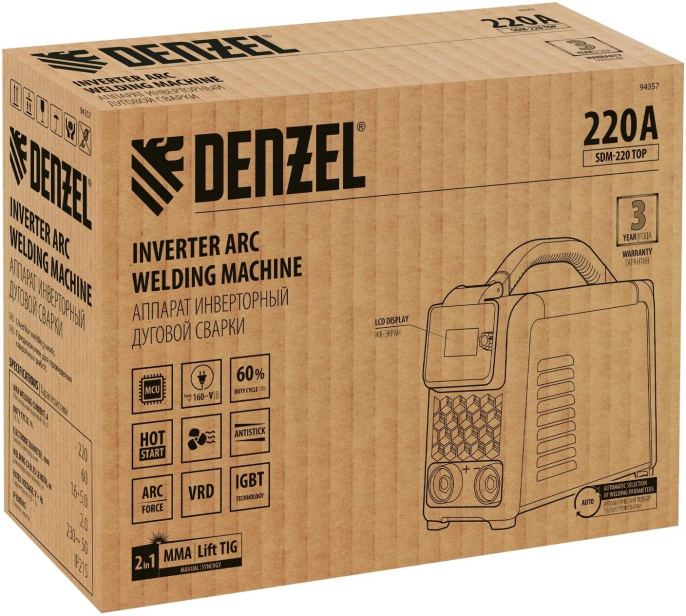Сварочный аппарат DENZEL SDM-220 Top,  инвертор [94357]