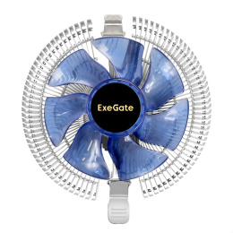 Кулер ExeGate Wizard EE91-BLUE (Al, LGA775/1150/1151/1155/1156/1200/1700/1851/AM2/AM2+/AM3/AM3+/AM4/AM5/FM1/FM2/754/939/940, TDP 75W, Fan 90mm, 2200RPM, Hydro bearing, 3pin, 22db, 170г, голубая подсветка, с термопастой, на защелках, Color Box) EX286146RUS
