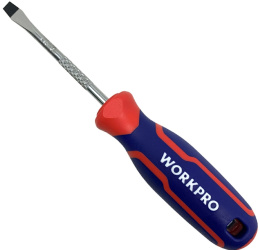 Отвертка WorkPro WP221015 (шлицевая, хром-ванадиевое лезвие, черный магнитный наконечник, эргономичная ручка для удобного захвата)