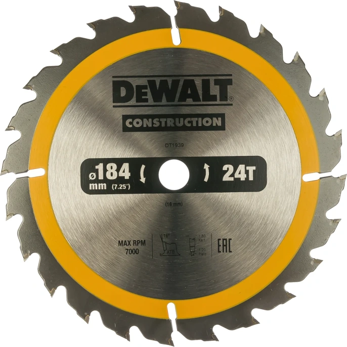 Пильный диск CONSTRUCT 184х16 мм; 24 ATB DEWALT DT1939 DT1939 CONSTRUCT