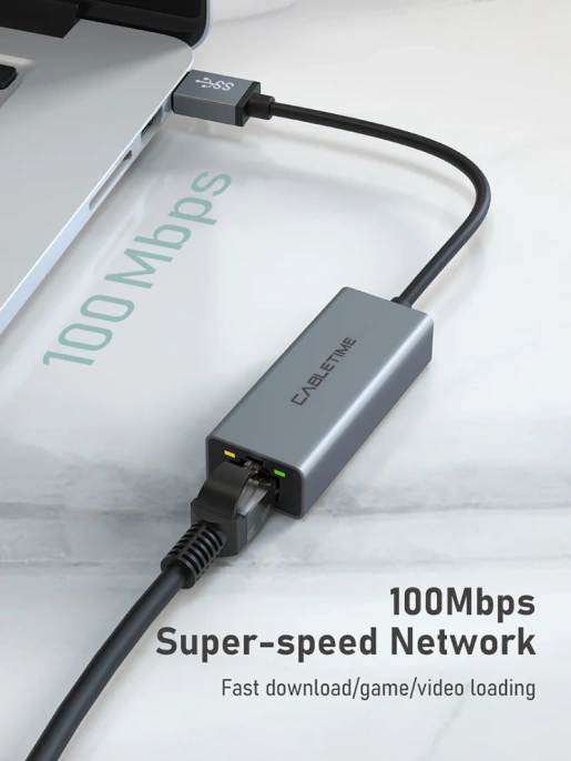 USB-Хаб CABLETIME CB52G (CT-AML100-AG) USB 2,0 до RJ45 Adhernet Adapter Max 100 Мбит / с.