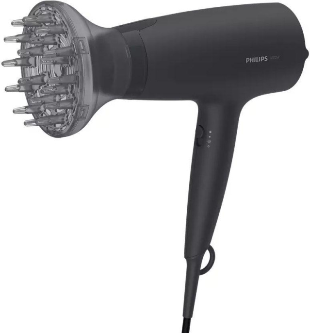 Фен Philips, мощность 1600 Вт, 3 скорости, холодный вохдух, 2 насадки, диффузор, цвет черный