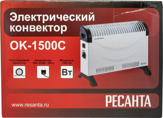 Конвектор Ресанта ОК-1500С, 1500Вт, с терморегулятором, белый [67/4/7]