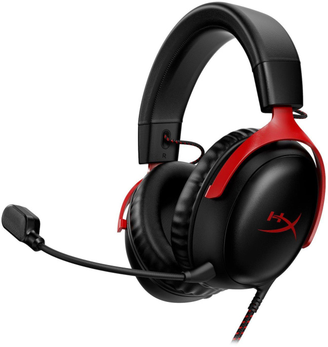 Гарнитура игровая HYPERX Cloud III, для компьютера и игровых консолей, мониторные, проводные, черный / красный [727a9aa]