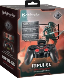 Геймпад беспроводной Defender Impulse черный, держатель для смартфона/кабель USB [64284]