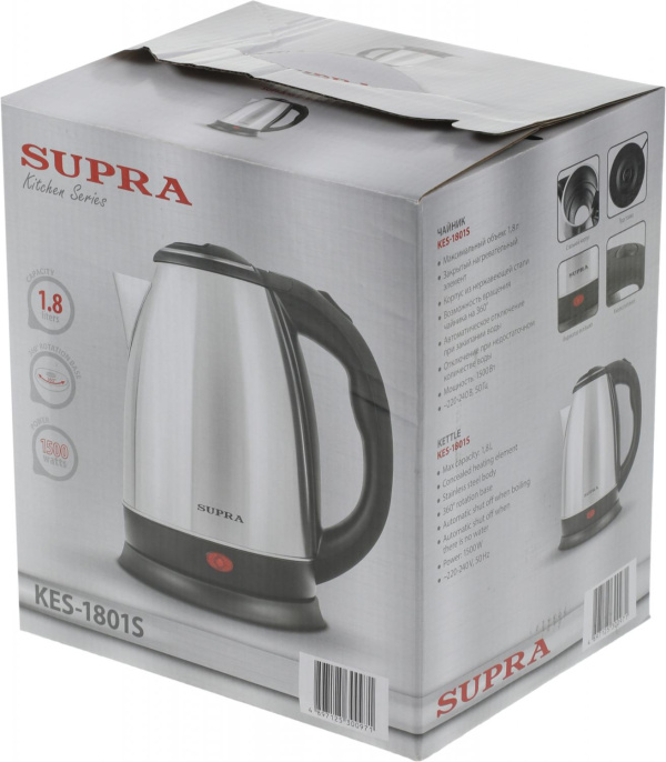 Чайник электрический Supra KES-1801S, 1.8л, металл/пластик