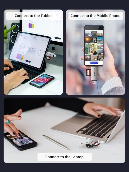 Кардридер CABLETIME CD40G (CT-ACSD3-AG) - USB 3.0, Type-C, адаптер SD/microSD, серый