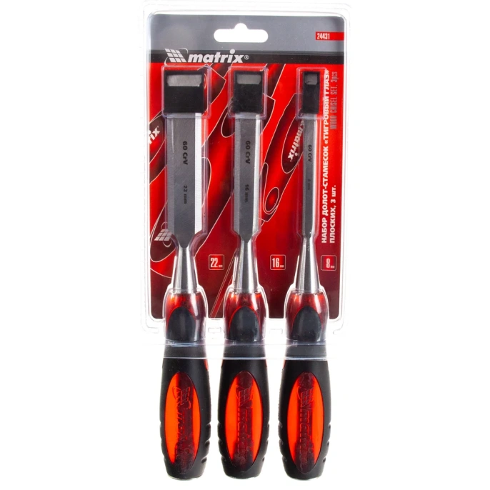 Набор долот-стамесок MATRIX "Тигровый глаз" плоских, 3 штуки, 8-16-22 мм// 24431