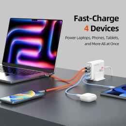 Сетевое зарядное устройство CABLETIME G14WE (CT-GAN140-PWE) GaN II PD3.1 3C1A 140 Вт, ЕС/США, белый