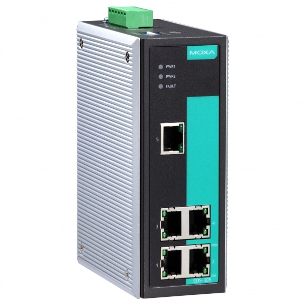 Промышленный неуправляемый коммутатор MOXA EDS-305, 5 портов 10/100BaseT X , IP30, от 0 до 60°C, DIN-Rail