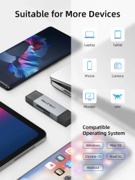 Кардридер CABLETIME CD40G (CT-ACSD3-AG) - USB 3.0, Type-C, адаптер SD/microSD, серый