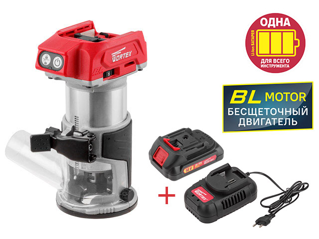 Аккум. фрезер кромочный WORTEX CMM 1835 в кор.+АКЦИЯ! аккумулятор и зарядное в комплекте CMM183502629A1