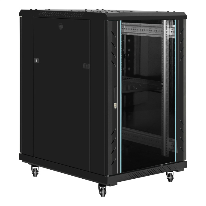 Шкаф телекоммуникационный 19" напольный 18U ExeGate EC-FS-18U.600.800.G.BLACK 19”, 18U, 600x800x987mm ШхГхВ , передняя дверь закаленное стекло, задняя перфорированная дверь, EX300402RUS