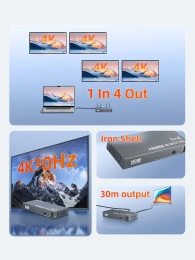 HDMI Сплиттер CABLETIME CP38G (CT-HSP4K14-FG) 4K 30 Гц 1× 4 HDMI-разветвлитель