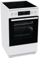 Плита Gorenje GECS5C60WPA, полезный объем 70 л, эргономичные переключатели, сенсорный программатор IconLED, эмаль SilverMatte, очистка паром, индикатор остаточного тепла для каждой конфорки, телескопические направляющие на 2-х уровнях, дверца CompactDo