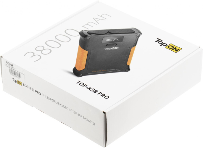 Внешний аккумулятор Power Bank TOPON TOP-X38PRO, 38000мAч, черный/оранжевый [103362]