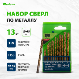 Набор сверл Сибртех 723867 по металлу 13пред. для дрелей/перфораторов