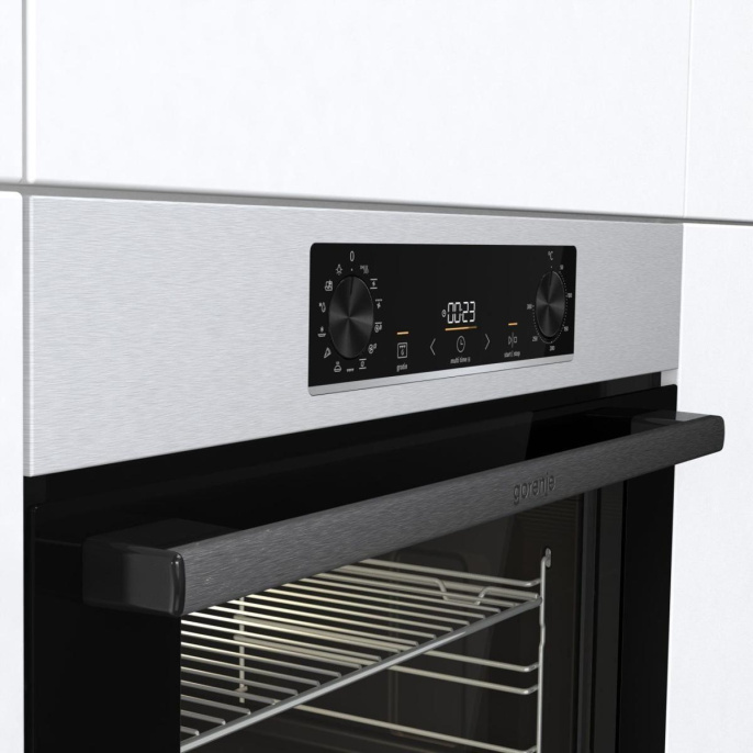 Духовой шкаф электрический Gorenje BOSB6737E06X,  77л,  дверца с 2 стеклами,  нержавеющая сталь/черный