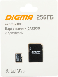 Флеш карта microSDXC 256GB Digma CARD30 V30 + adapter DGFCA256A03