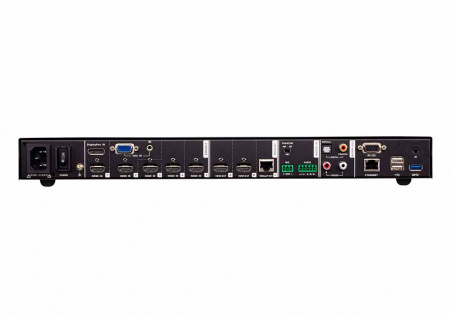 ATEN VP2730-AT-G Коммутатор презентационный, 7x входов видео: 5xHDMI+DP+HDDB15;3 входа аудио: стерео MINIJACK+сбалансированногостерео 5-контактн. клемма+микрофон 3-контактн. клемма, 3x выхода видео: 2xHDMI+HDBaseT;3 выход аудио: RCA+2xRCA+TOSLINK