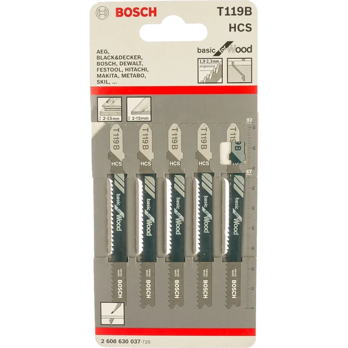 Пилка для лобзика по дереву 67 мм; 5 шт. HCS T 119 B Bosch 2.608.630.037 (T 119 B 2608630037)