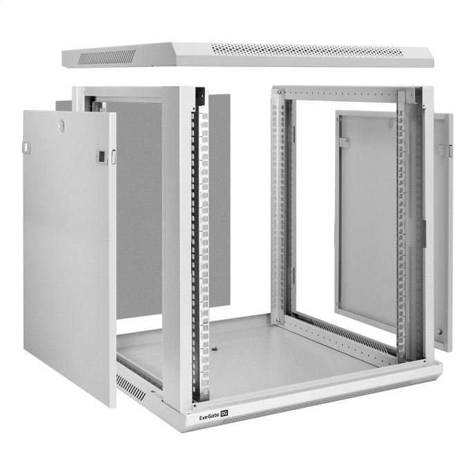 Шкаф телекоммуникационный 19" настенный 12U ExeGate EC-WM-12U.600.M.GREY 19”, 12U, 600x600x635mm ШхГхВ , передняя дверь металл, съемные боковые панели, пыле- и влагозащита IP23, светло-серый RAL 7035 EX298616RUS
