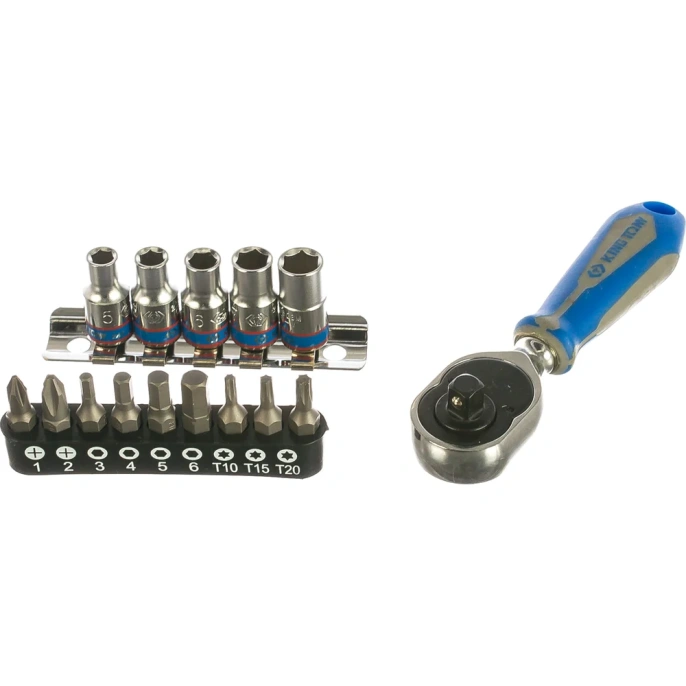 Набор вставок бит и головок с трещоткой (1/4", TORX, HEX, PH) 15 предметов KING TONY 2515MR