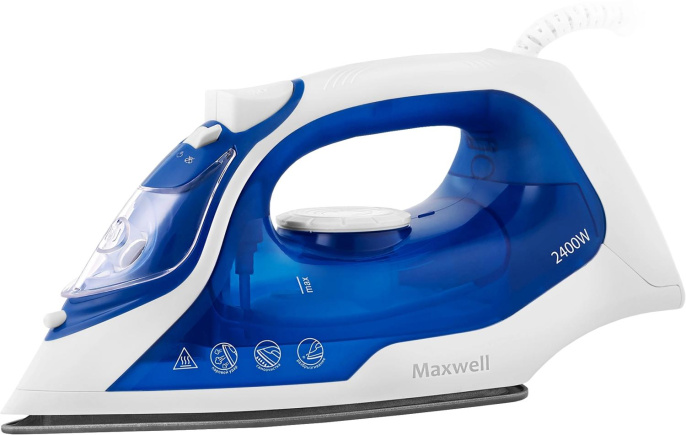 Утюг Maxwell MW-3007, с паровым ударом, 2400Вт, белый и синий