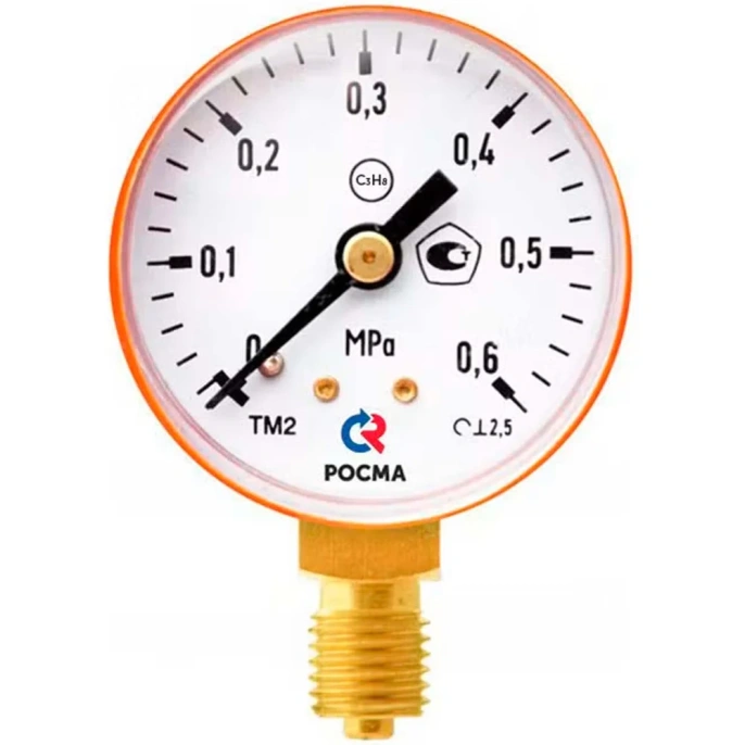 Сварочный манометр РОСМА ТМ-210Р.00 0-0.6МПа ДК50 М12х1.5 C3H8, класс точности 2.5 D070-01610